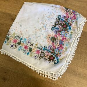 FREE W/ PURCHASE Floral Rectangular scarf with Poms Poms